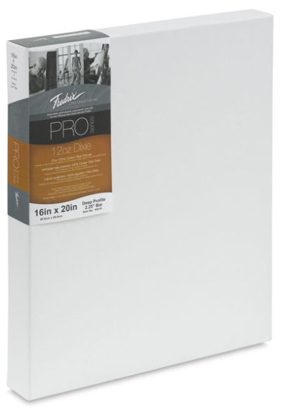 Fredrix Pro Series Dixie Cotton Canvas - Angled view of Museum Profile Canvas with Label