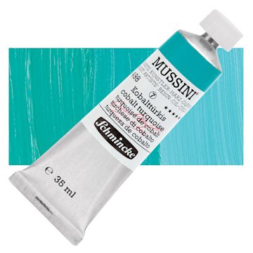 Open in modal - Schmincke Mussini Oil Color - Cobalt Turquoise, 35 ml tube and swatch