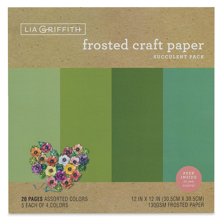 Lia Griffith Frosted Craft Paper Succulent, 12" X 12", 20 Sheets, 130