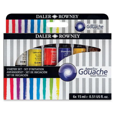 Daler Rowney Aquafine Gouache - Set of 6, Assorted Colors, 15 ml, Tube (Front of packaging)