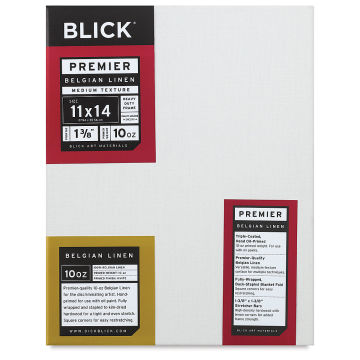 Blick Premier Belgian Linen Canvas - Front of canvas showing labels