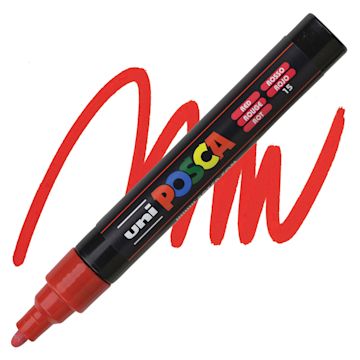 Open in modal - Posca Paint Marker - Red, Bullet Tip, 2.5 mm - marker and swatch