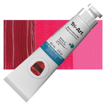 Tri-Art High Viscosity Artist Acrylic - Quinacridone Red, 60 ml tube with swatch