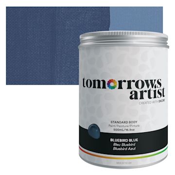 Open in modal - Tomorrow's Artist Eco-Friendly Standard Body Acrylic Paint - Bluebird Blue, 500 ml jar and swatch