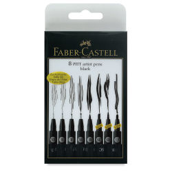 Faber-Castell Pitt Artist Pens - Black Wallet Set, Various Nibs, Set of 8 (front of package)