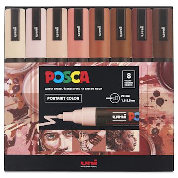 Open in modal - Posca Paint Markers - Portrait Colors, Set of 8, 2.5 mm, front of the packaging