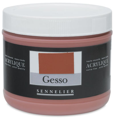 Sennelier Acrylic Colored Gesso - Front of 500 ml Jar of Red Ochre Gesso