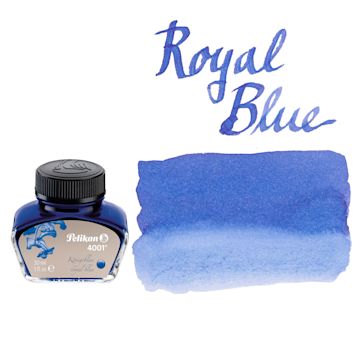 Open in modal - Pelikan 4001 Fountain Pen Ink - Royal Blue, bottle and swatch