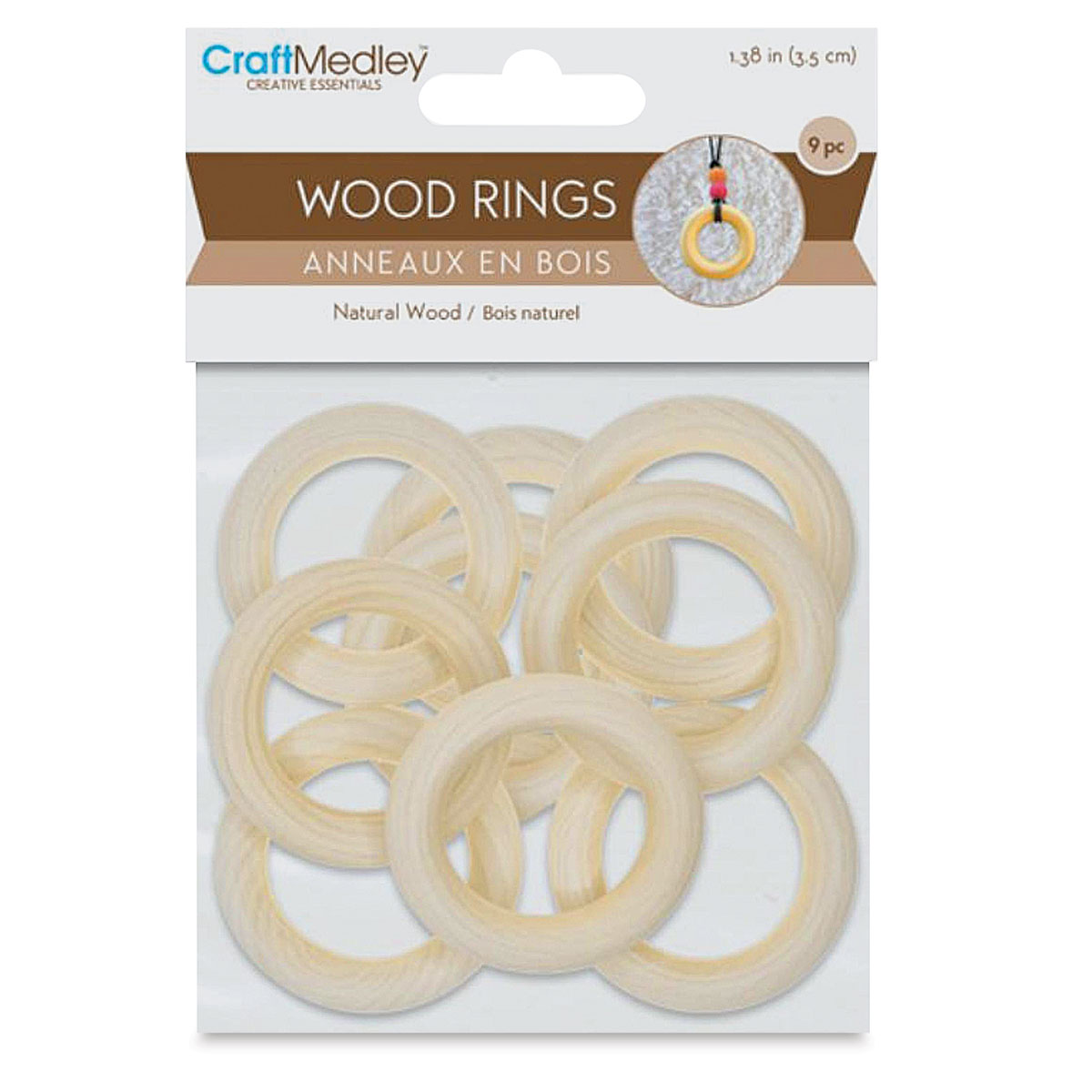 Craft Medley Wood Rings - 1.38, Pkg of 9