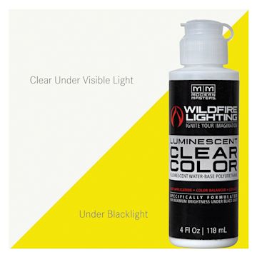 Open in modal - Wildfire Invisible Clear Color Luminescent Polyurethane Paint - Yellow, Flat, 4 oz Bottle and swatch