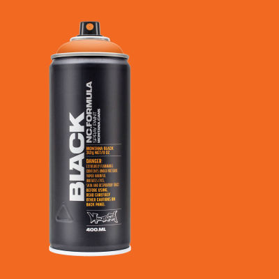 Montana Black Spray Paint - Power Orange, 400 ml can with swatch