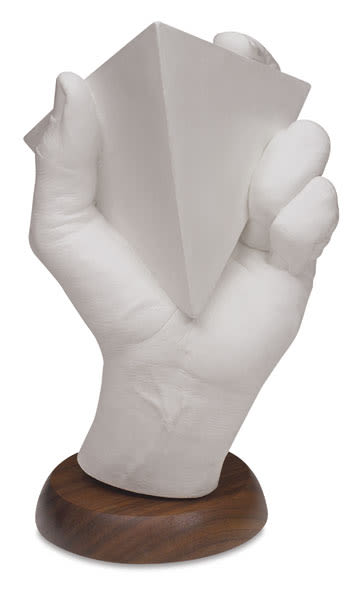 Open in modal - Human Hand Stand - Front of left hand holding a Tetrahedron
