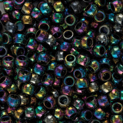 Essentials by Leisure Arts Pony Beads - Black, Iridescent, Opaque, 6mm x 9mm, Package of 750 (Close-up of beads)