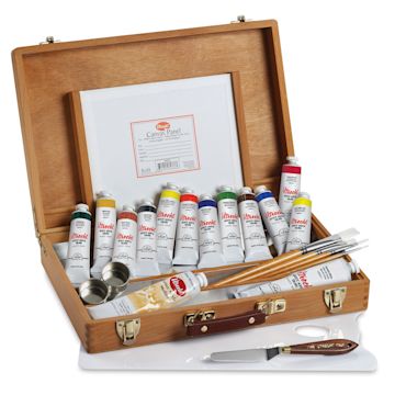 Open in modal - Utrecht Acrylic Sets - Deluxe Wood Box Kit, Set of 12 Colors, set contents