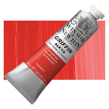 Open in modal - Winsor & Newton Griffin Alkyd - Winsor Red, 37 ml tube and swatch