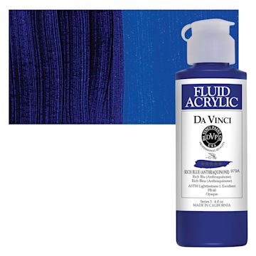 Open in modal - Da Vinci Fluid Acrylic Paint - Rich Blue, 4 oz bottle and swatch