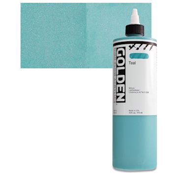 Open in modal - Golden High Flow Acrylic Paint - Teal, 16 oz bottle and swatch