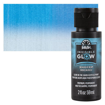 FolkArt Invisible Glow Acrylic Paint - Blue Beam, 2 oz, Bottle with Swatch