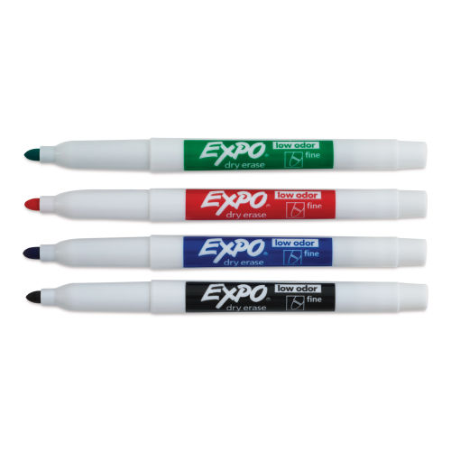 GREAT ERASE LOW Odor Dry Erase Marker, Fine Point, Assorted, 4