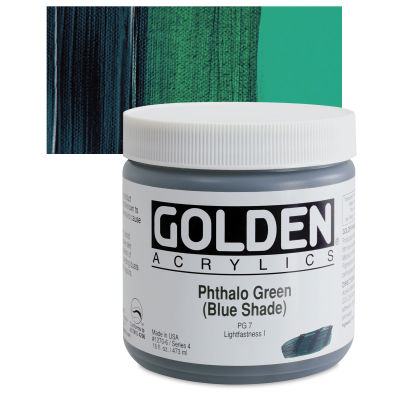 Golden Heavy Body Artist Acrylics - Phthalo Green (Blue Shade), 16 oz Jar