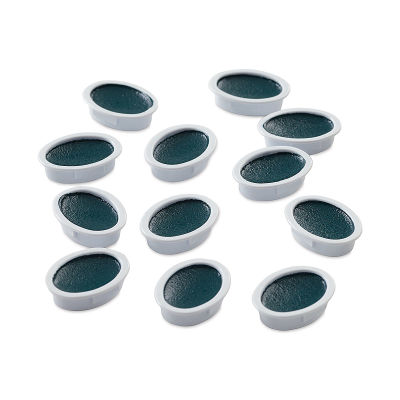 Prang Semi-Moist Watercolor Pans - Set of 12 Refill Pans, Blue-Green, Oval