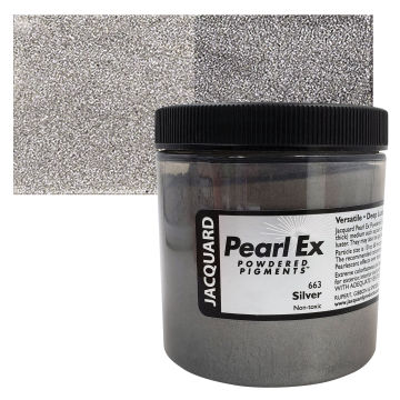 Jacquard Pearl-Ex Pigment - 4 oz, Silver, Jar with Swatch
