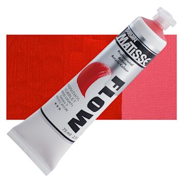 Open in modal - Matisse Flow Acrylic Paint - Naphthol Scarlet, 75 ml tube and swatch