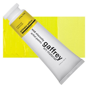 Open in modal - Gaffrey Art Material Standard Body Acrylic Paint - Primary Yellow, 200 ml tube and swatch