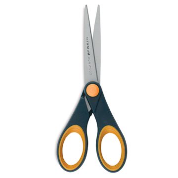 Open in modal - Non-Stick Titanium Bonded Scissors - 7" Gray/Yellow scissors upright and slightly open