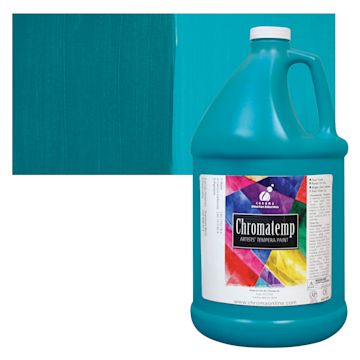Open in modal - Chroma Chromatemp Artists' Tempera Paint - Turquoise, 128 oz bottle and swatch