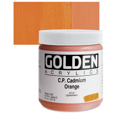 Golden Heavy Body Artist Acrylics - Cadmium Orange, 8 oz Jar
