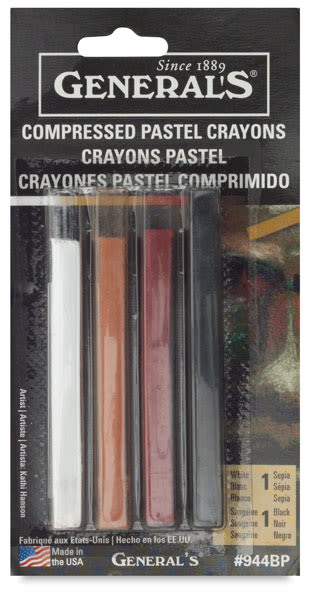 Compressed Pastel Crayon Sketching Color Set - Front view of blister package of four Crayons
