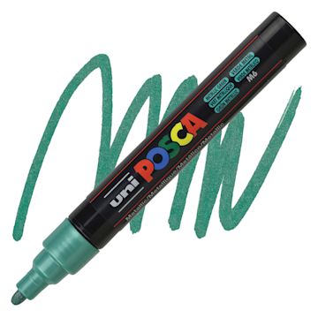 Open in modal - Posca Paint Marker - Metallic Green, Bullet Tip, 2.5 mm - marker and swatch