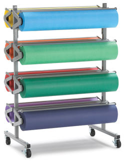 Portable Rola-Rack Paper Roll Cutters - Fully assembled Rack holding 8 rolls of paper, not included