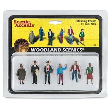 Open in modal - Woodland Scenics Model Scenery - Front of package of 6 Standing Figures in 1/4th scale