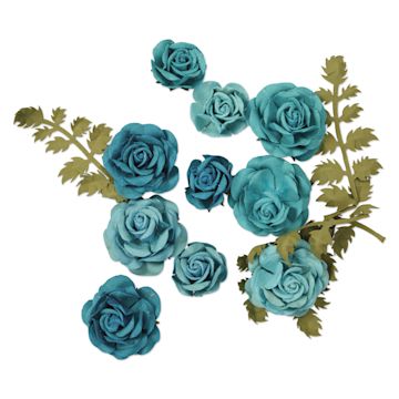 Open in modal - Little Birdie Whitney Paper Flowers - Aqua Medley, Pkg of 14