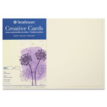 Open in modal - Strathmore Creative Cards and Envelopes - Full Size, Ivory with Deckle, Pkg of 50, front