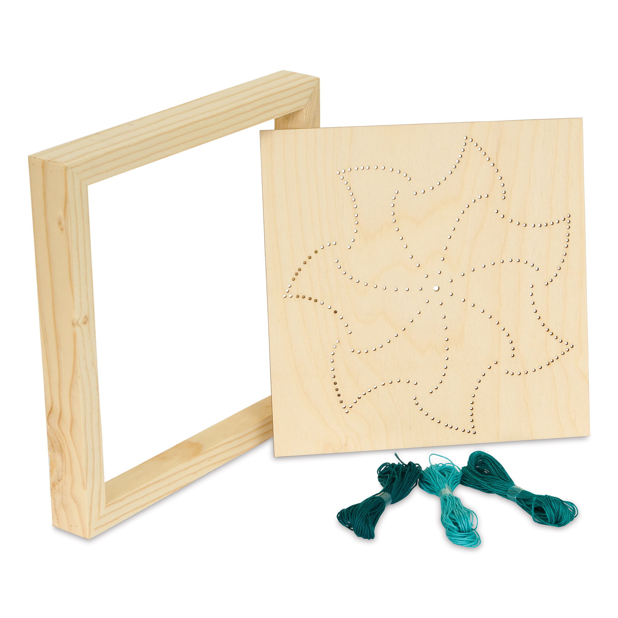 Wood Stitched String Art Kit with Shadow Box Hexagon Flower