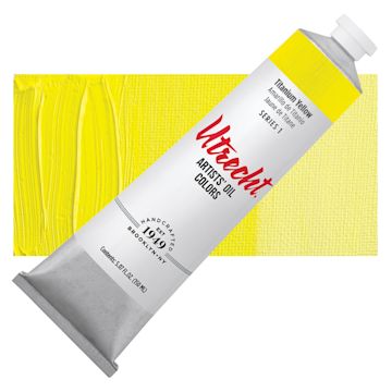 Open in modal - Utrecht Artists' Oil Paint - Titanium Yellow, 150 ml, Tube and swatch