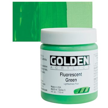 Open in modal - Golden Heavy Body Artist Acrylic - Fluorescent Green, 4 oz Jar and swatch