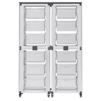 Modular Storage Cabinet, front view of the 4 stacked module with 12 large bins.