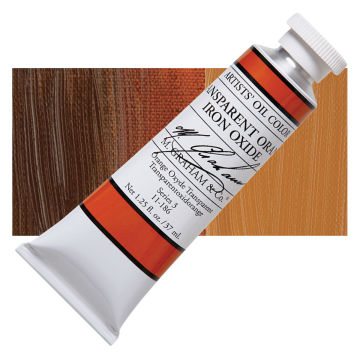 Open in modal - M. Graham Artists' Oil Color - Transparent Orange Oxide, 37 ml tube and swatch