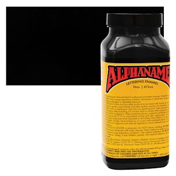 Open in modal - Alpha6 Alphanamel Lettering Enamel - McKeag's Black, 473 ml - Bottle and Swatch