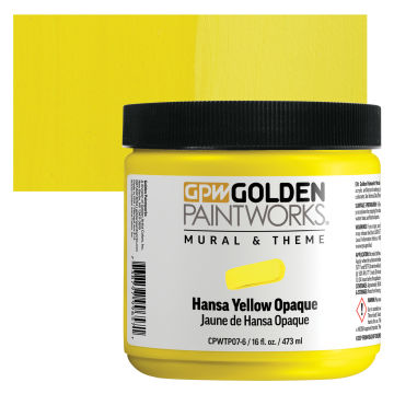 Golden Paintworks Mural and Theme Acrylic Paint - Hansa Yellow Opaque, 16 oz, Jar with swatch