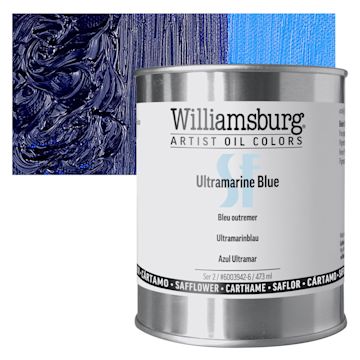 Open in modal - Williamsburg Handmade Safflower Oil Color - Ultramarine Blue, 16 oz can and swatch
