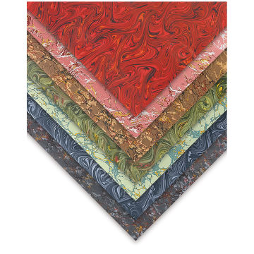Books by Hand Marbled Papers - Several patterned paper sheets shown stacked
