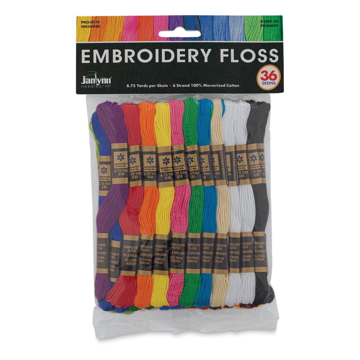 Janlynn Cotton Embroidery Floss Pack 8.7yd 36/Pkg-Primary Colors