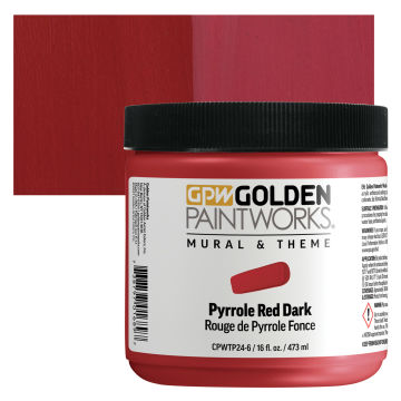 Golden Paintworks Mural and Theme Acrylic Paint - Pyrrole Red Dark, 16 oz, Jar with swatch
