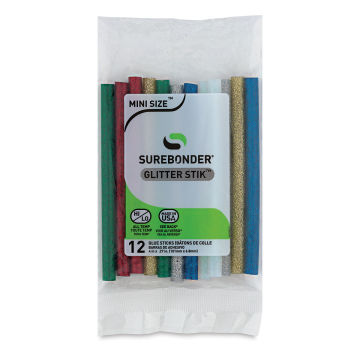 Surebonder All-Temp Mini Glitter Glue Sticks - Front of 12 pc package shown
