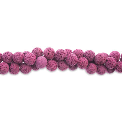 John Bead Earth's Jewels Lava Stone Bead Strand - Flamingo Pink, 8 mm, 8" Strand (Close-up of beads)